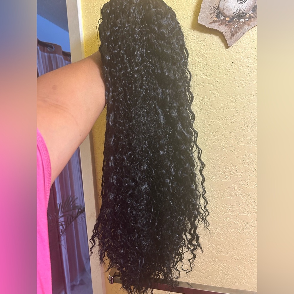 Curly Black 24 inch Lace front Wig - synthetic water wave